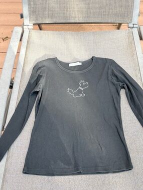 Cache Cache (French) Long-Sleeve Black Rhinestone Yorkie Top women’s size XS/S